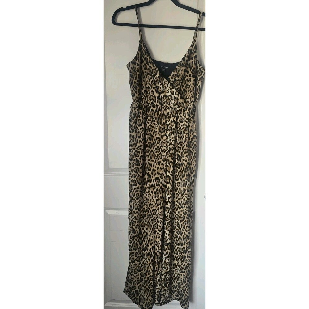 As U Wish Women's Leopard Print V-Neck Sleeveless Wide Leg Jumpsuit One-Piece M